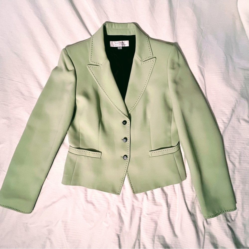TAHARI ASL Women's Tailored Mint Green Blazer Jacket Stitching Lined Size 10